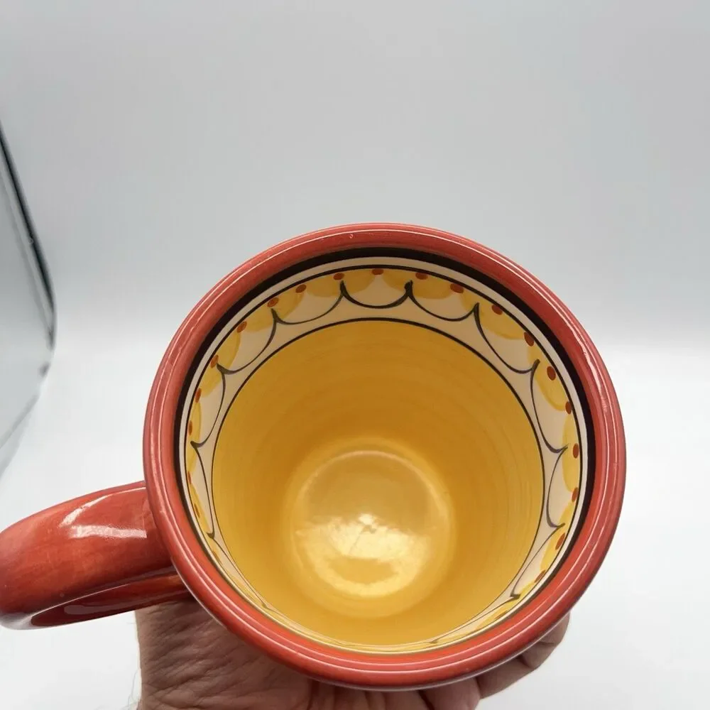 Pier 1 Del Sol Collection Coffee Cup, Hand Painted. Yellow And Orange Design.